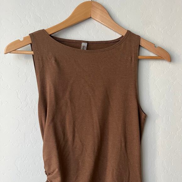 Heavy Manners Brown Ruched Sleeveless Cotton Jersey Mini Dress Size Small - Picture 2 of 6